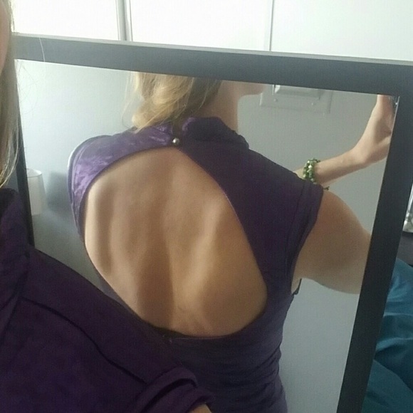 Vintage Nicole Miller Ruched Bodycon Mini Dress Purple Taffeta 2 - Picture 9 of 9